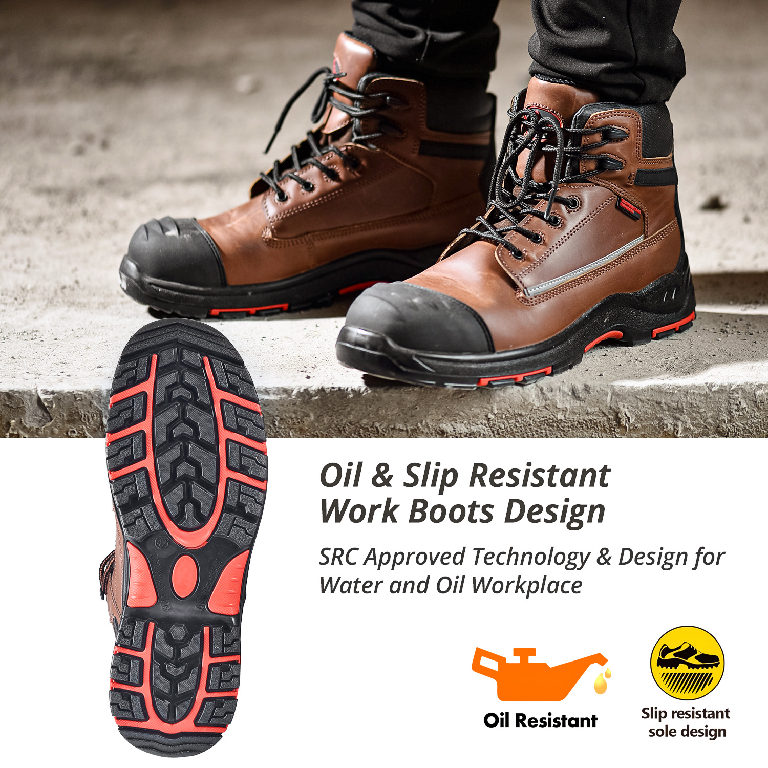 Bottes de travail en cuir imperméable M-8370 Marron