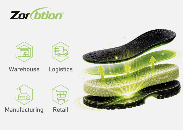 Technologie d"amorti Zorption™ avec système multicouche d"absorption des chocs et de retour d"énergie pour chaussures de sécurité