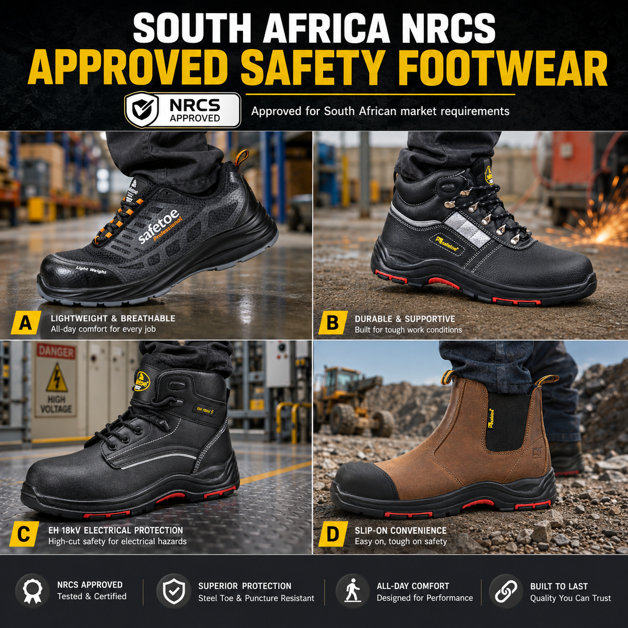 Comment importer des chaussures de sécurité approuvées par le NRCS en Afrique du Sud