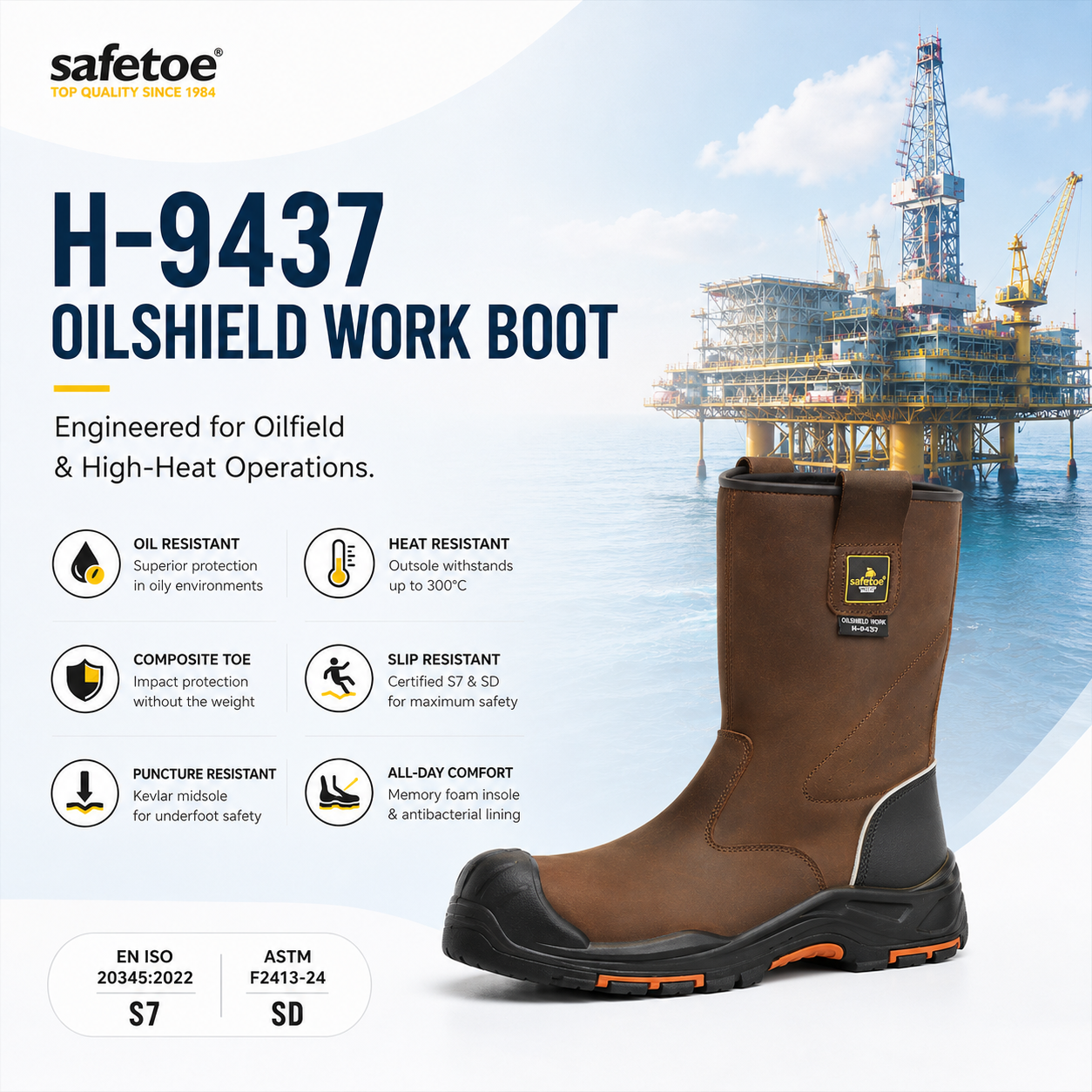 H-9437 Bottes de travail OilShield | Protection complète pour les travaux extrêmes à l'huile et à haute température