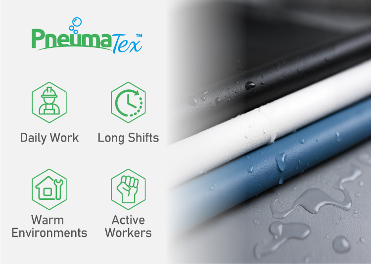 Cuir microfibre imperméable PneumaTex™ pour le travail quotidien, les longs quarts de travail, les environnements chauds et les travailleurs actifs